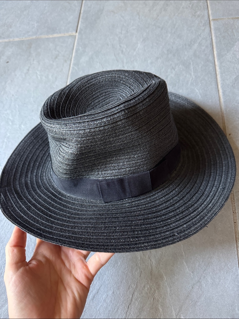 Women's Black Straw Sun Hat with Ribbon Band